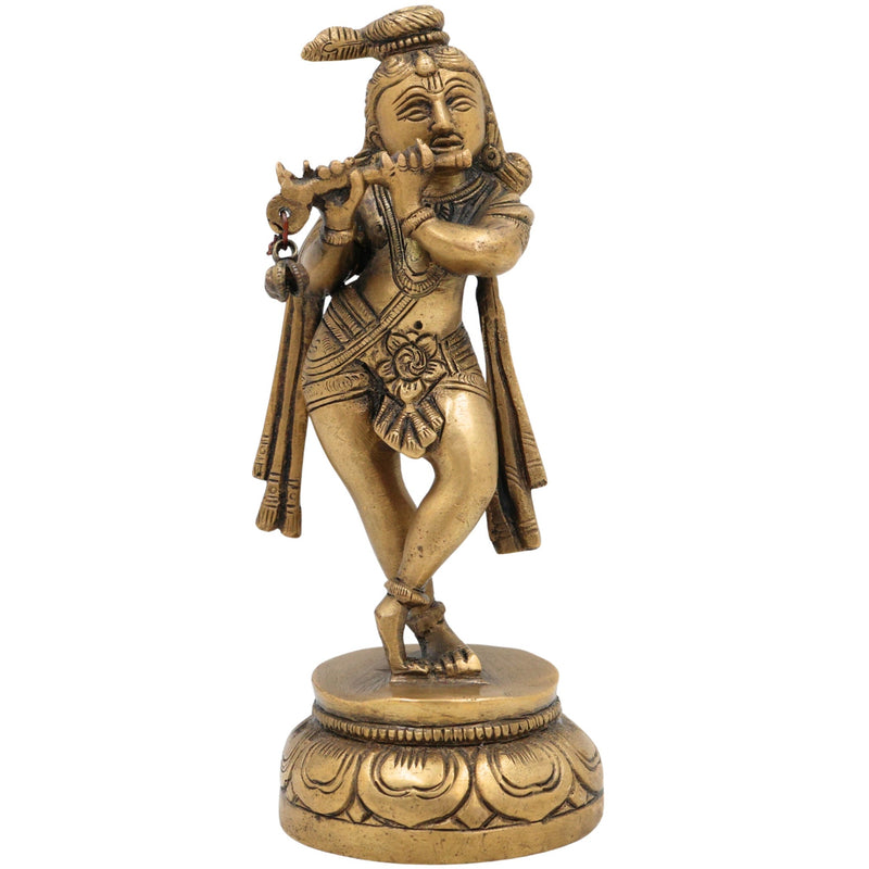 Brass Krishna Idol – Lord Bal Gopal Murti, Gopal Vigraham, Kanhaiya Statue, Makhan Chor Pooja Idol for Home Decor & Gifts,Gold, 6.5 Inch, 1 Piece