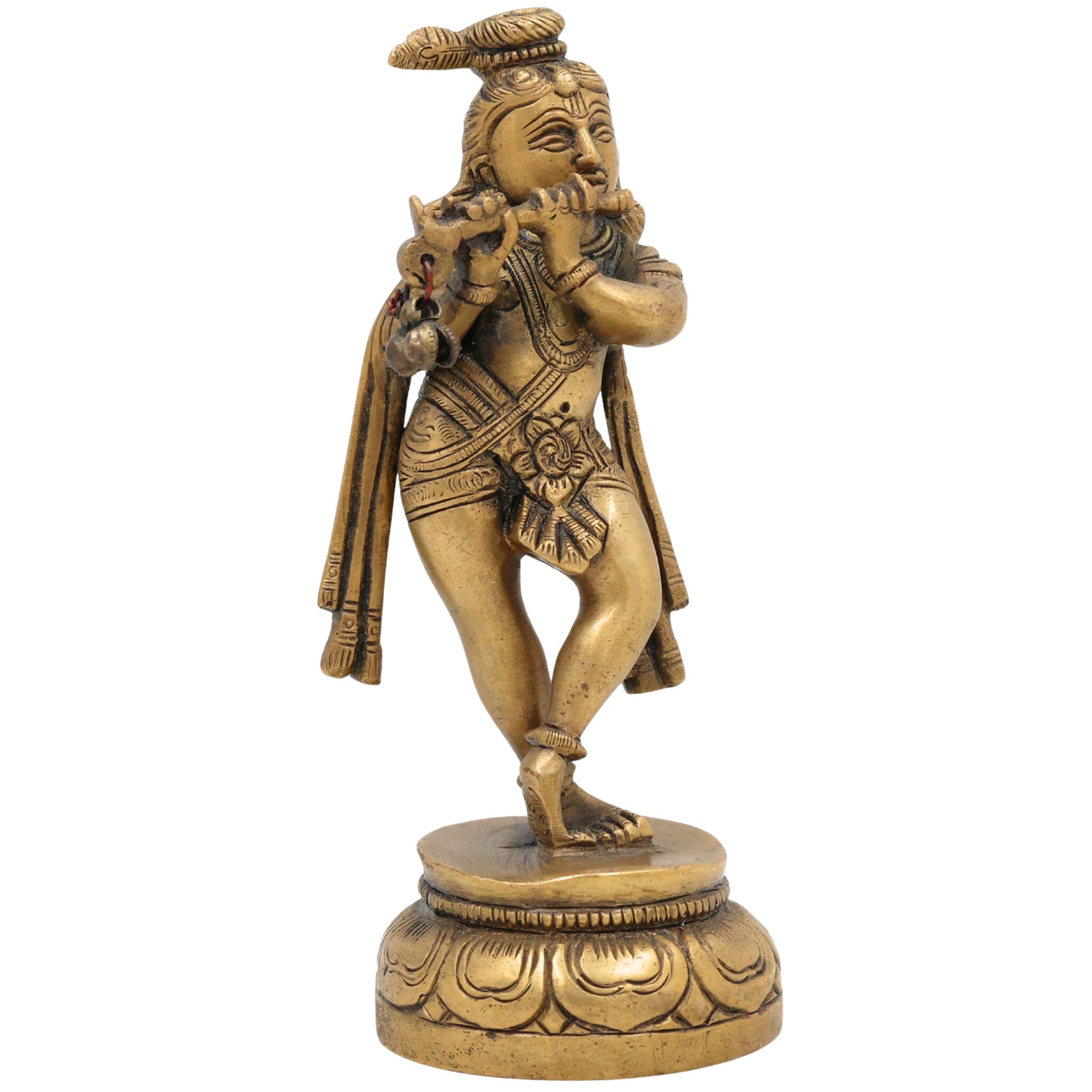 Brass Krishna Idol – Lord Bal Gopal Murti, Gopal Vigraham, Kanhaiya Statue, Makhan Chor Pooja Idol for Home Decor & Gifts,Gold, 6.5 Inch, 1 Piece