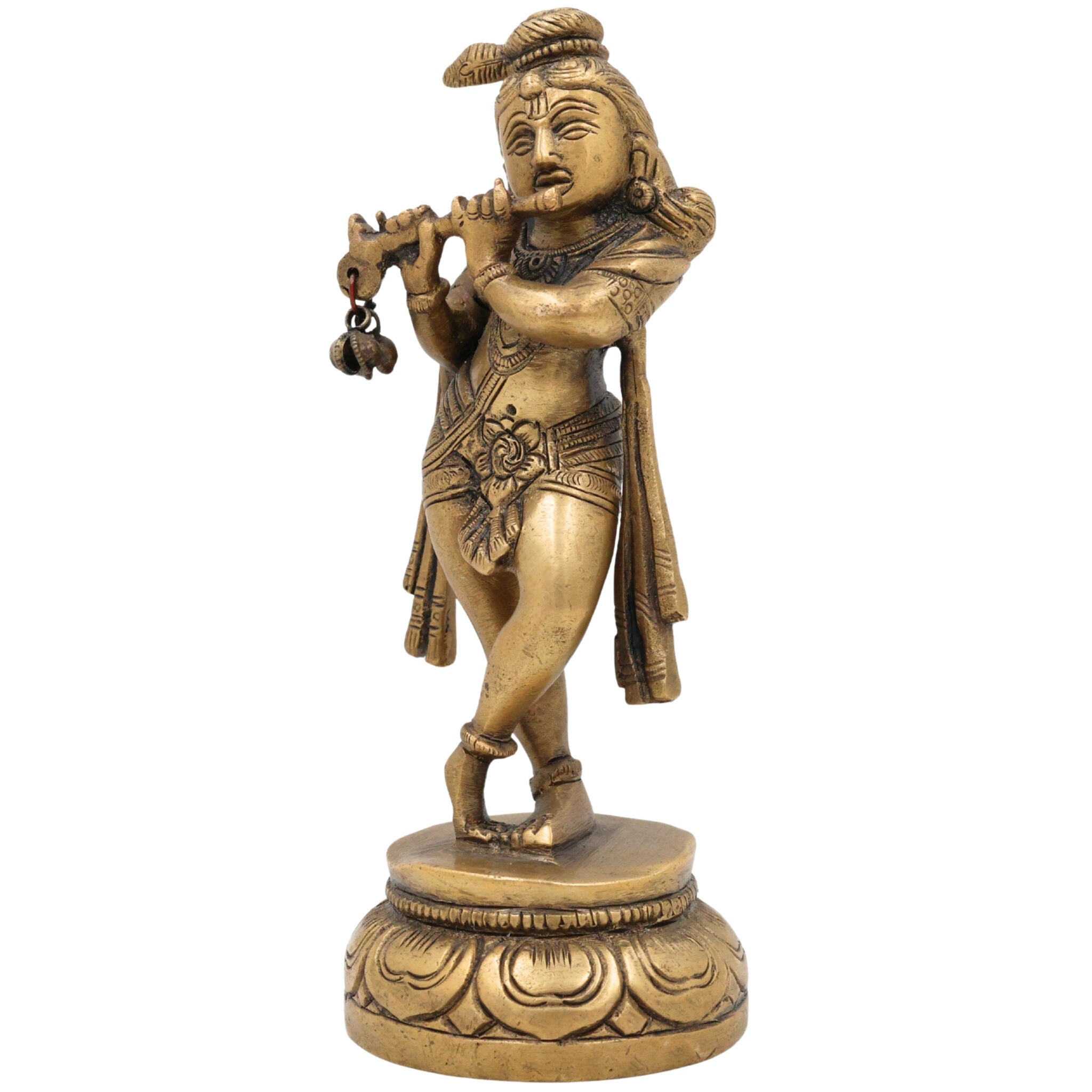 Brass Krishna Idol – Lord Bal Gopal Murti, Gopal Vigraham, Kanhaiya Statue, Makhan Chor Pooja Idol for Home Decor & Gifts,Gold, 6.5 Inch, 1 Piece