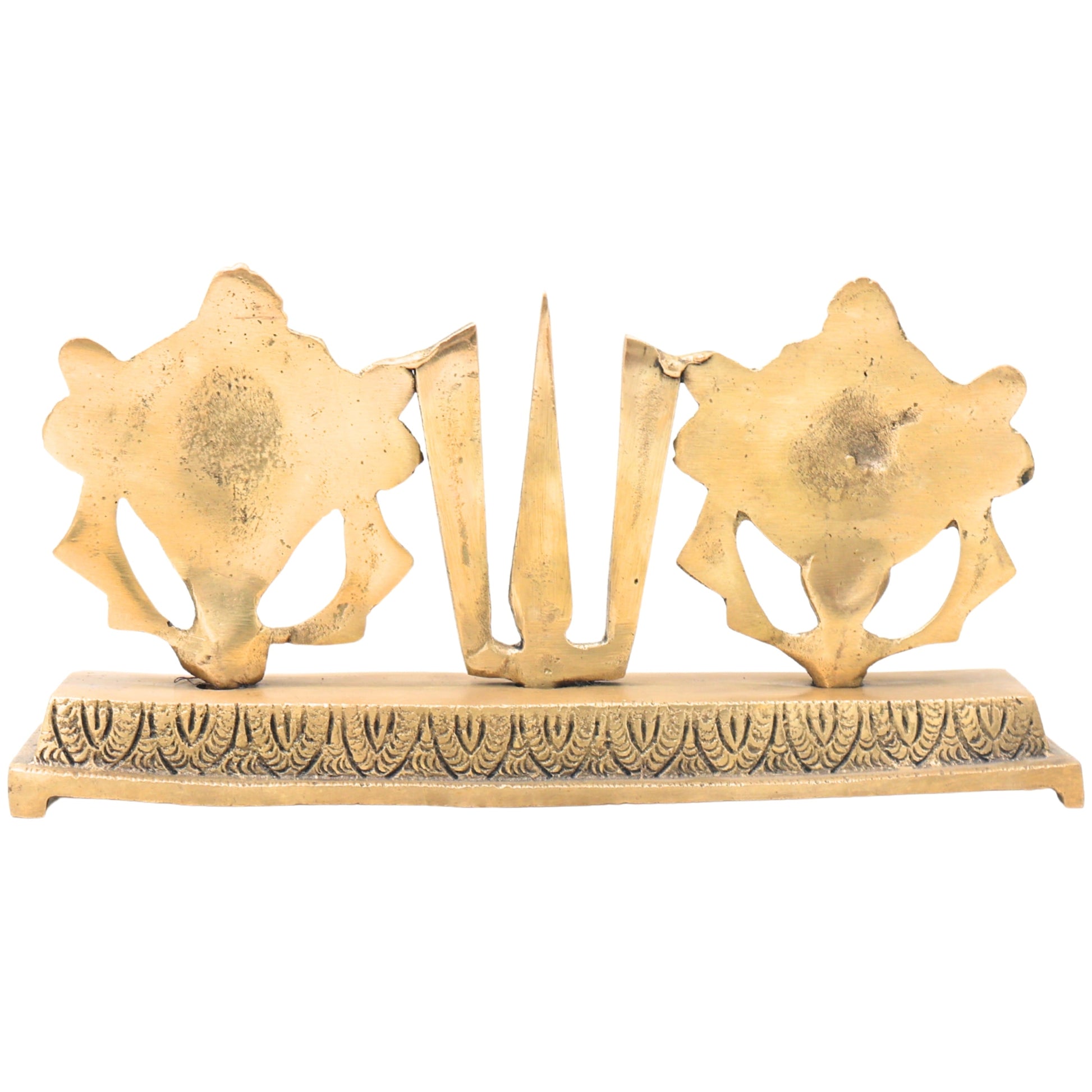 Handcrafted Brass Balaji Shanka Chakra Namam Set, Tirupati Venkateswara Srinivasa Govinda Vishnu Symbol,Gold, 4.5 Inch, 1 Piece