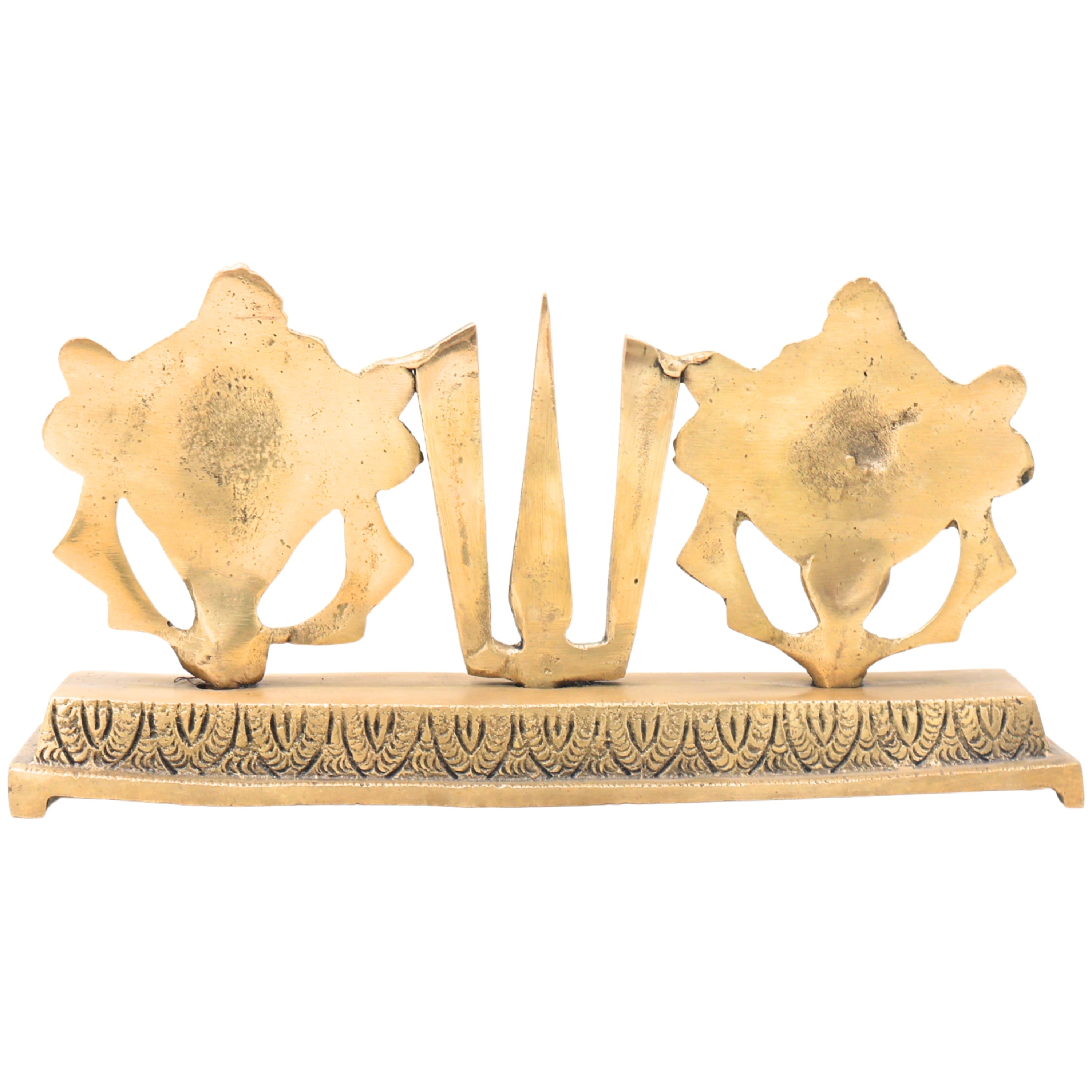 Handcrafted Brass Balaji Shanka Chakra Namam Set, Tirupati Venkateswara Srinivasa Govinda Vishnu Symbol,Gold, 4.5 Inch, 1 Piece