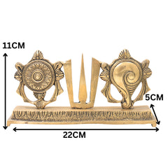 Handcrafted Brass Balaji Shanka Chakra Namam Set, Tirupati Venkateswara Srinivasa Govinda Vishnu Symbol,Gold, 4.5 Inch, 1 Piece