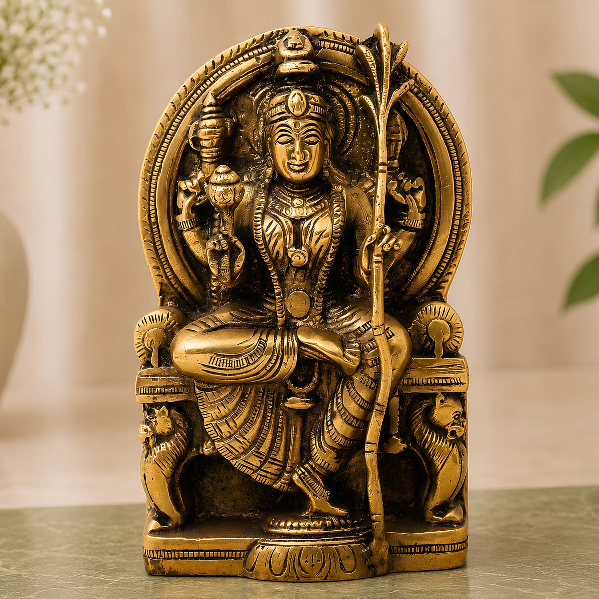 Brass Rajarajeshwari Idol, Sri Lalita Tripurasundari Amman Murti, Shodashi Kamakshi Devi Statue, Handmade Peetal Goddess Sculpture,Gold, 7 Inch, 1 Piece