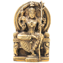 Brass Rajarajeshwari Idol, Sri Lalita Tripurasundari Amman Murti, Shodashi Kamakshi Devi Statue, Handmade Peetal Goddess Sculpture,Gold, 7 Inch, 1 Piece
