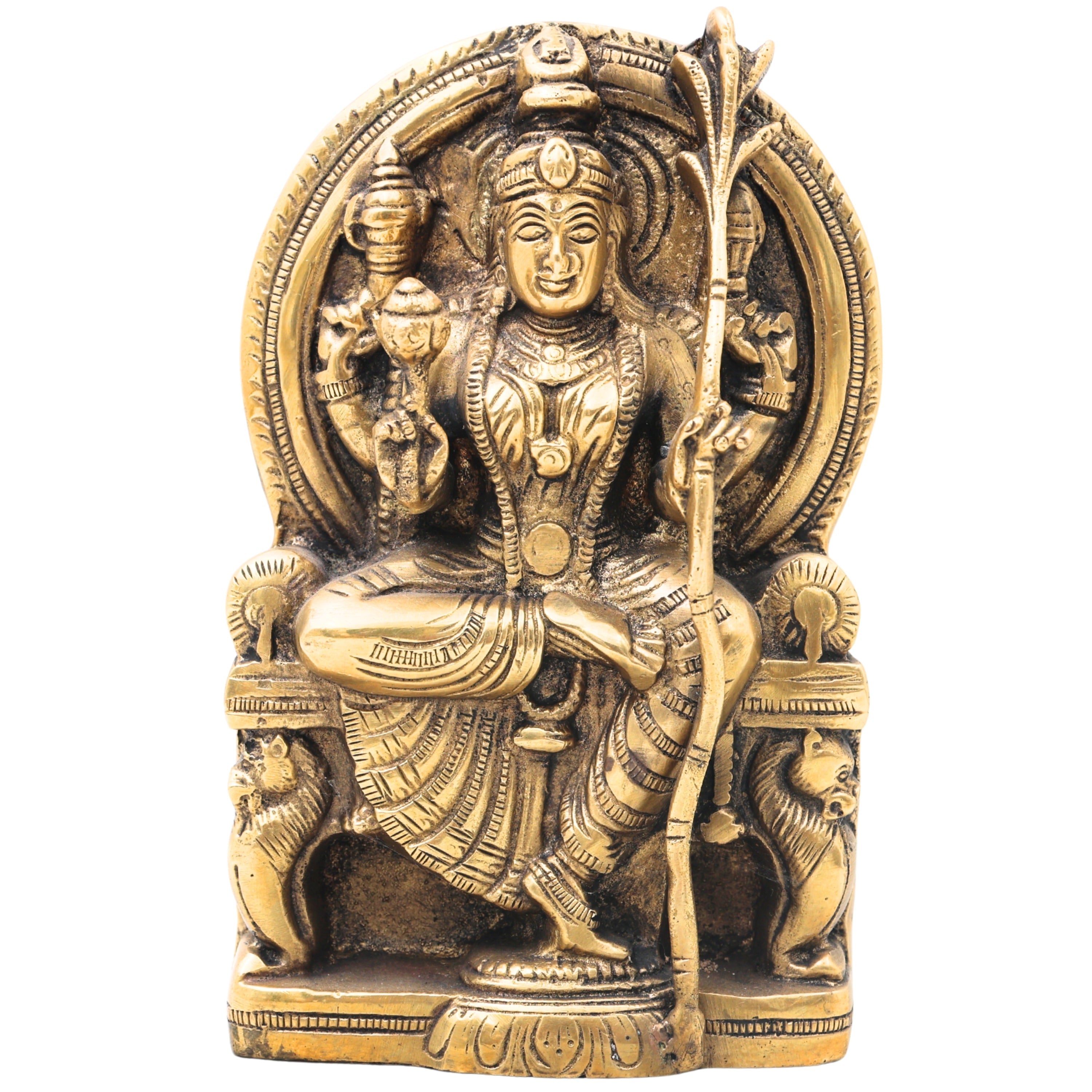 Brass Rajarajeshwari Idol, Sri Lalita Tripurasundari Amman Murti, Shodashi Kamakshi Devi Statue, Handmade Peetal Goddess Sculpture,Gold, 7 Inch, 1 Piece