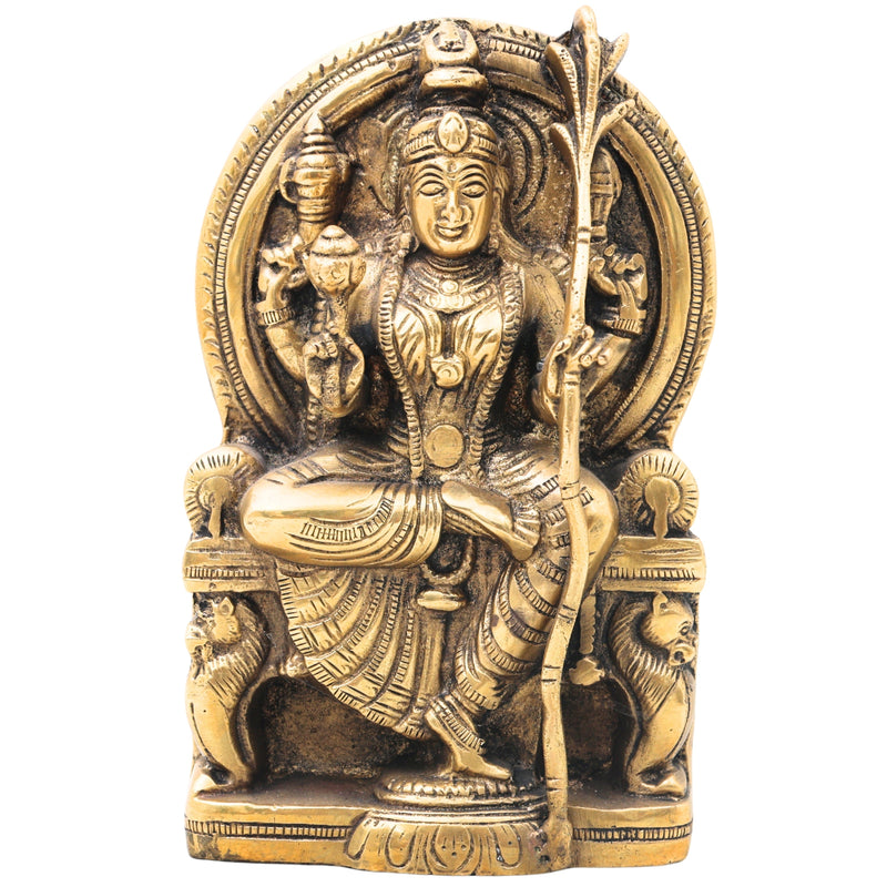 Brass Rajarajeshwari Idol, Sri Lalita Tripurasundari Amman Murti, Shodashi Kamakshi Devi Statue, Handmade Peetal Goddess Sculpture,Gold, 7 Inch, 1 Piece