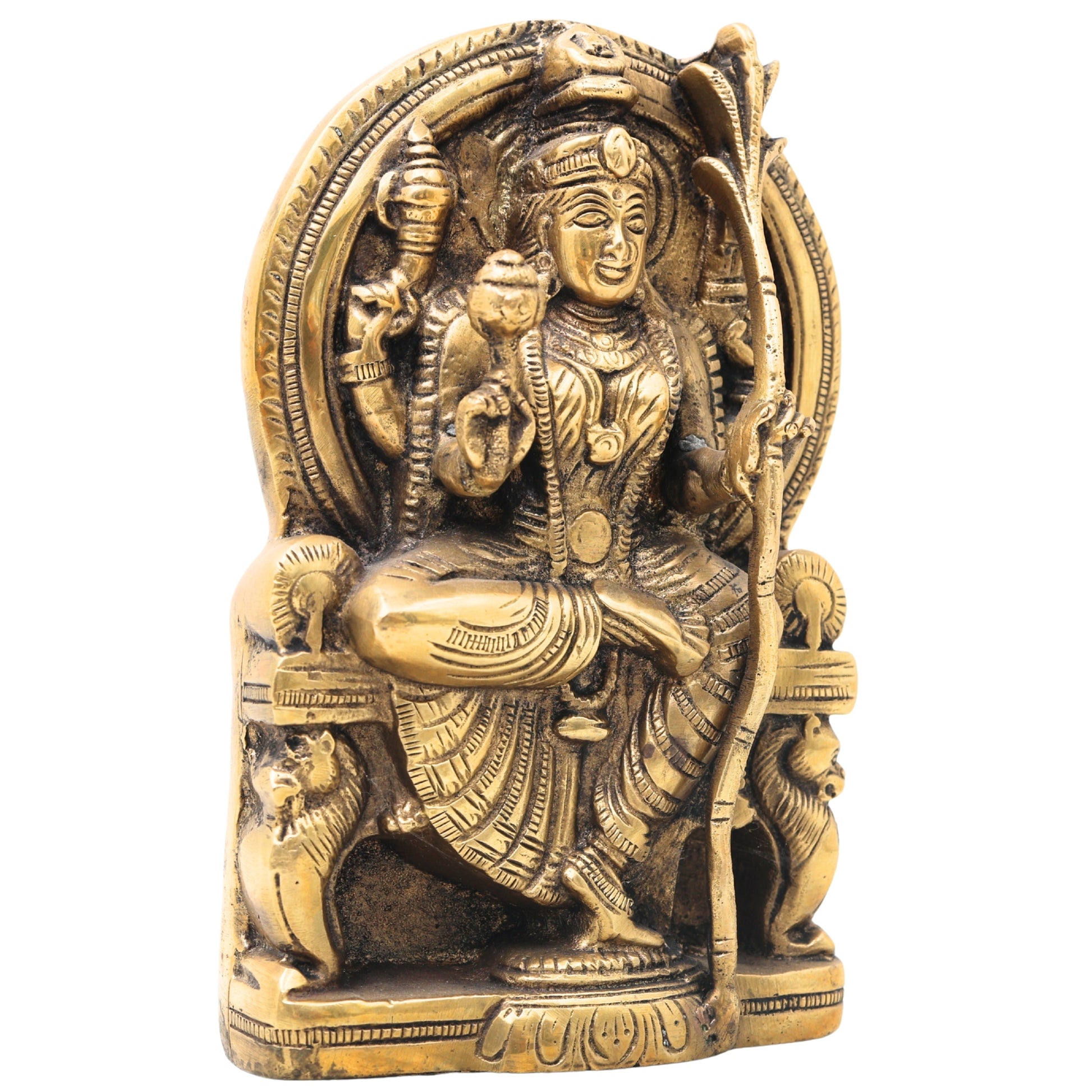 Brass Rajarajeshwari Idol, Sri Lalita Tripurasundari Amman Murti, Shodashi Kamakshi Devi Statue, Handmade Peetal Goddess Sculpture,Gold, 7 Inch, 1 Piece