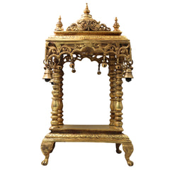 Handcrafted Brass Temple Mandir for Home Pooja, Peetal Devalayam Puja Ghar Kovil Aalayam Devghar Singhasan Chowki,Gold, 21 Inch, 1 Piece