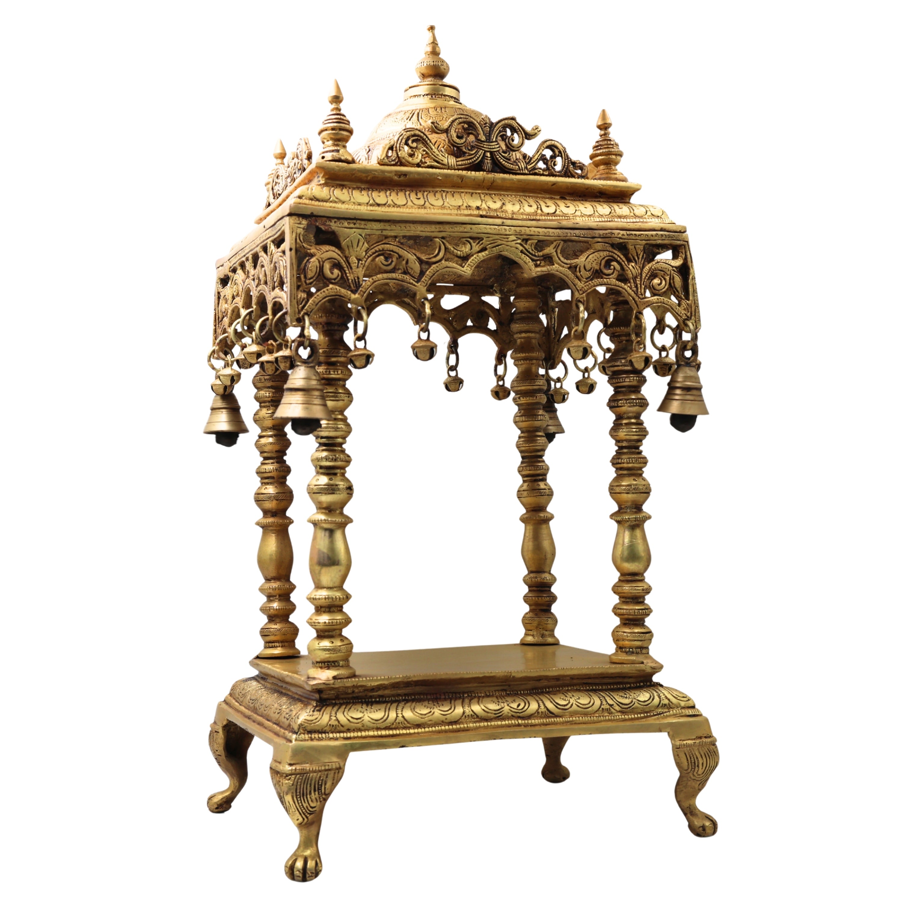 Handcrafted Brass Temple Mandir for Home Pooja, Peetal Devalayam Puja Ghar Kovil Aalayam Devghar Singhasan Chowki,Gold, 21 Inch, 1 Piece