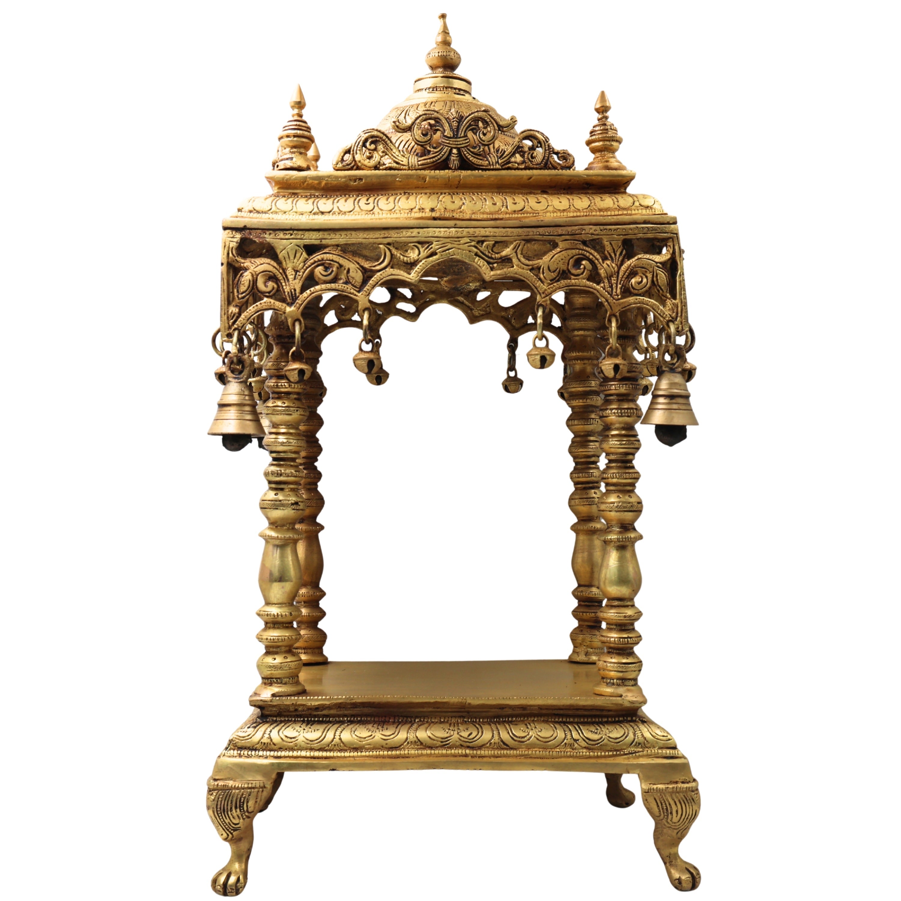 Handcrafted Brass Temple Mandir for Home Pooja, Peetal Devalayam Puja Ghar Kovil Aalayam Devghar Singhasan Chowki,Gold, 21 Inch, 1 Piece