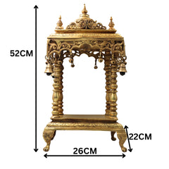 Handcrafted Brass Temple Mandir for Home Pooja, Peetal Devalayam Puja Ghar Kovil Aalayam Devghar Singhasan Chowki,Gold, 21 Inch, 1 Piece