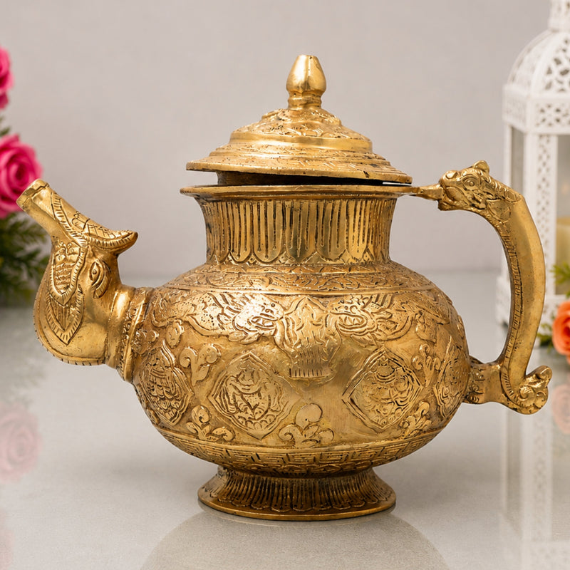 Brass Solid Heavy Kettle, Ketalee, Kettledrum, Jar, Pot, Surai, With Strainer, Surahi, Jug, Pitcher, Brass Decoratives, Gift, Home Decor,Gold, 8 Inch, 1 Piece
