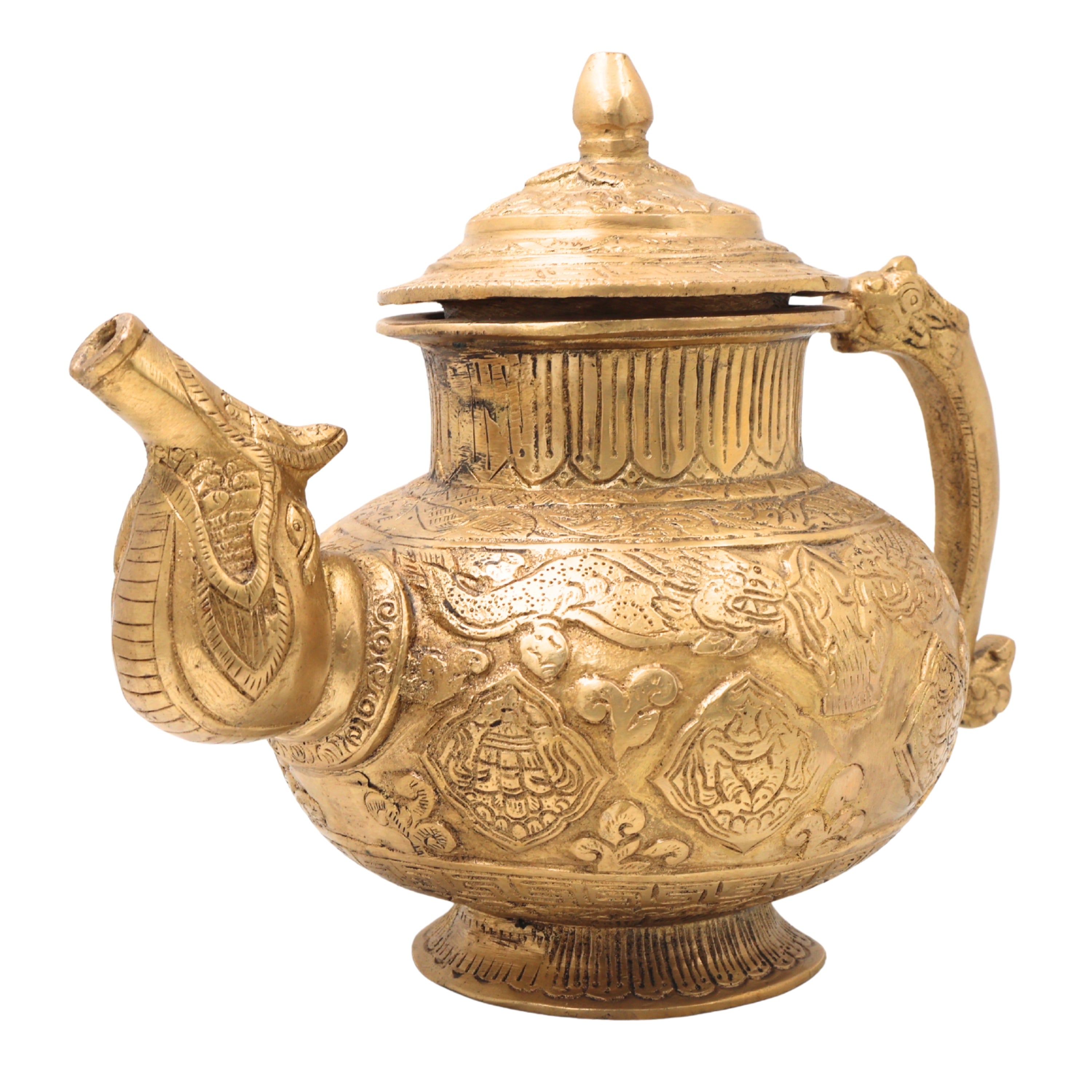 Brass Solid Heavy Kettle, Ketalee, Kettledrum, Jar, Pot, Surai, With Strainer, Surahi, Jug, Pitcher, Brass Decoratives, Gift, Home Decor,Gold, 8 Inch, 1 Piece