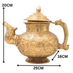 Brass Solid Heavy Kettle, Ketalee, Kettledrum, Jar, Pot, Surai, With Strainer, Surahi, Jug, Pitcher, Brass Decoratives, Gift, Home Decor,Gold, 8 Inch, 1 Piece