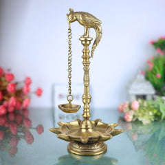 Brass Deepam Kuthu Vilakku Nilavilakku Agal Vilakku Panchadeepam, Traditional Pital Diya Oil Lamp for Pooja Temple Home Décor,Gold, 13 Inch, 1 Piece