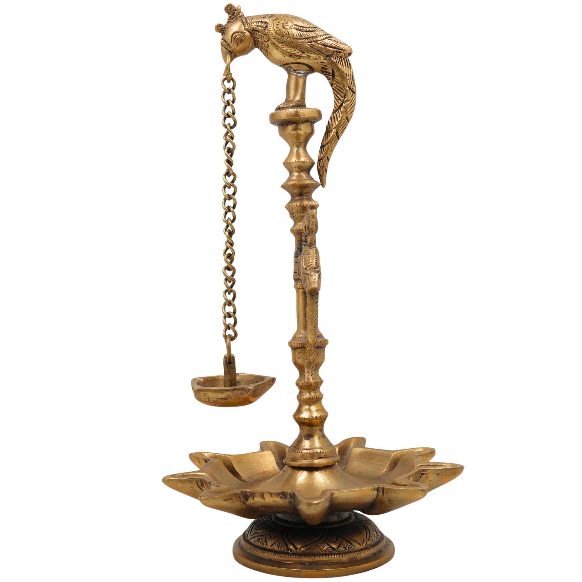 Brass Deepam Kuthu Vilakku Nilavilakku Agal Vilakku Panchadeepam, Traditional Pital Diya Oil Lamp for Pooja Temple Home Décor,Gold, 13 Inch, 1 Piece