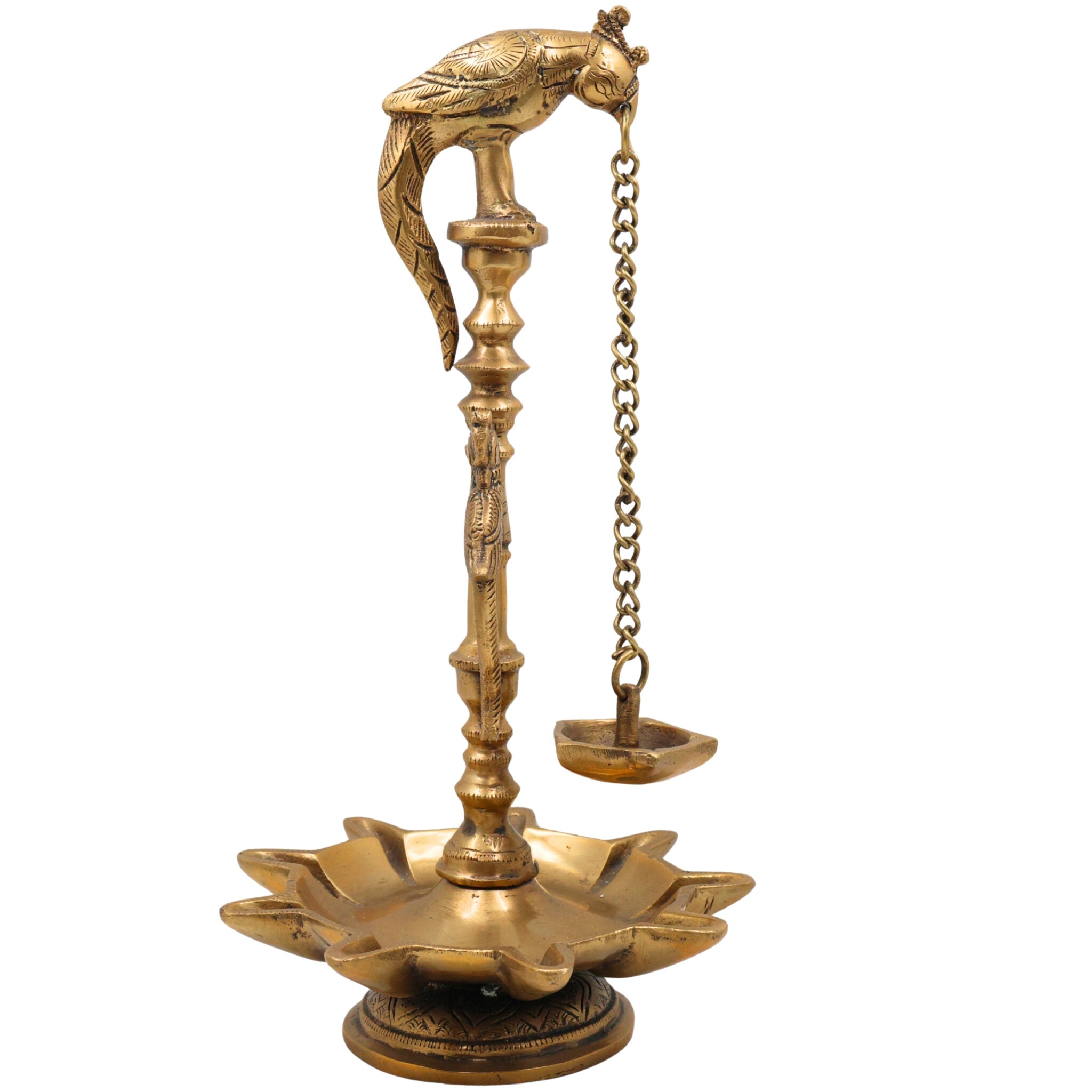 Brass Deepam Kuthu Vilakku Nilavilakku Agal Vilakku Panchadeepam, Traditional Pital Diya Oil Lamp for Pooja Temple Home Décor,Gold, 13 Inch, 1 Piece