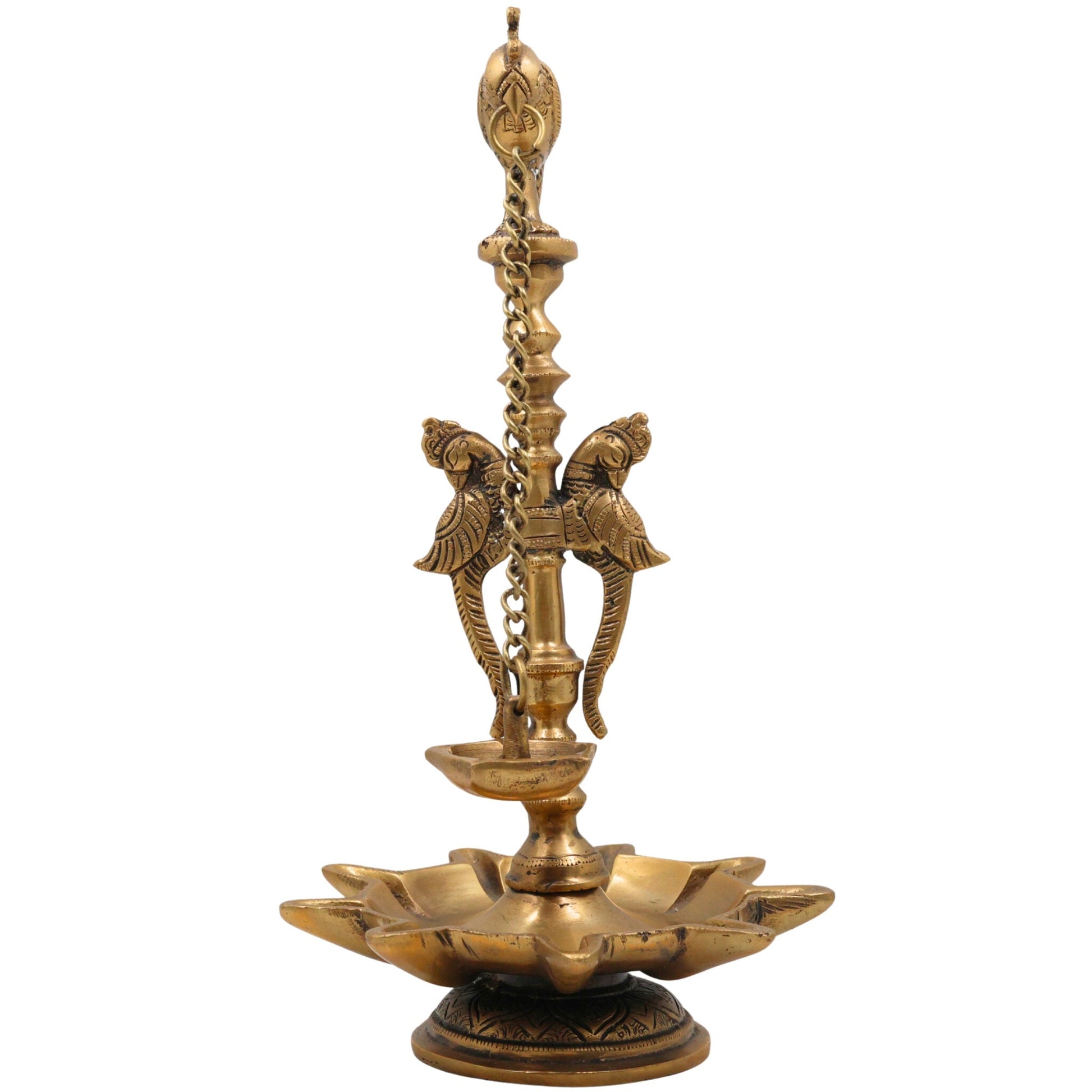 Brass Deepam Kuthu Vilakku Nilavilakku Agal Vilakku Panchadeepam, Traditional Pital Diya Oil Lamp for Pooja Temple Home Décor,Gold, 13 Inch, 1 Piece