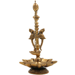 Brass Deepam Kuthu Vilakku Nilavilakku Agal Vilakku Panchadeepam, Traditional Pital Diya Oil Lamp for Pooja Temple Home Décor,Gold, 13 Inch, 1 Piece
