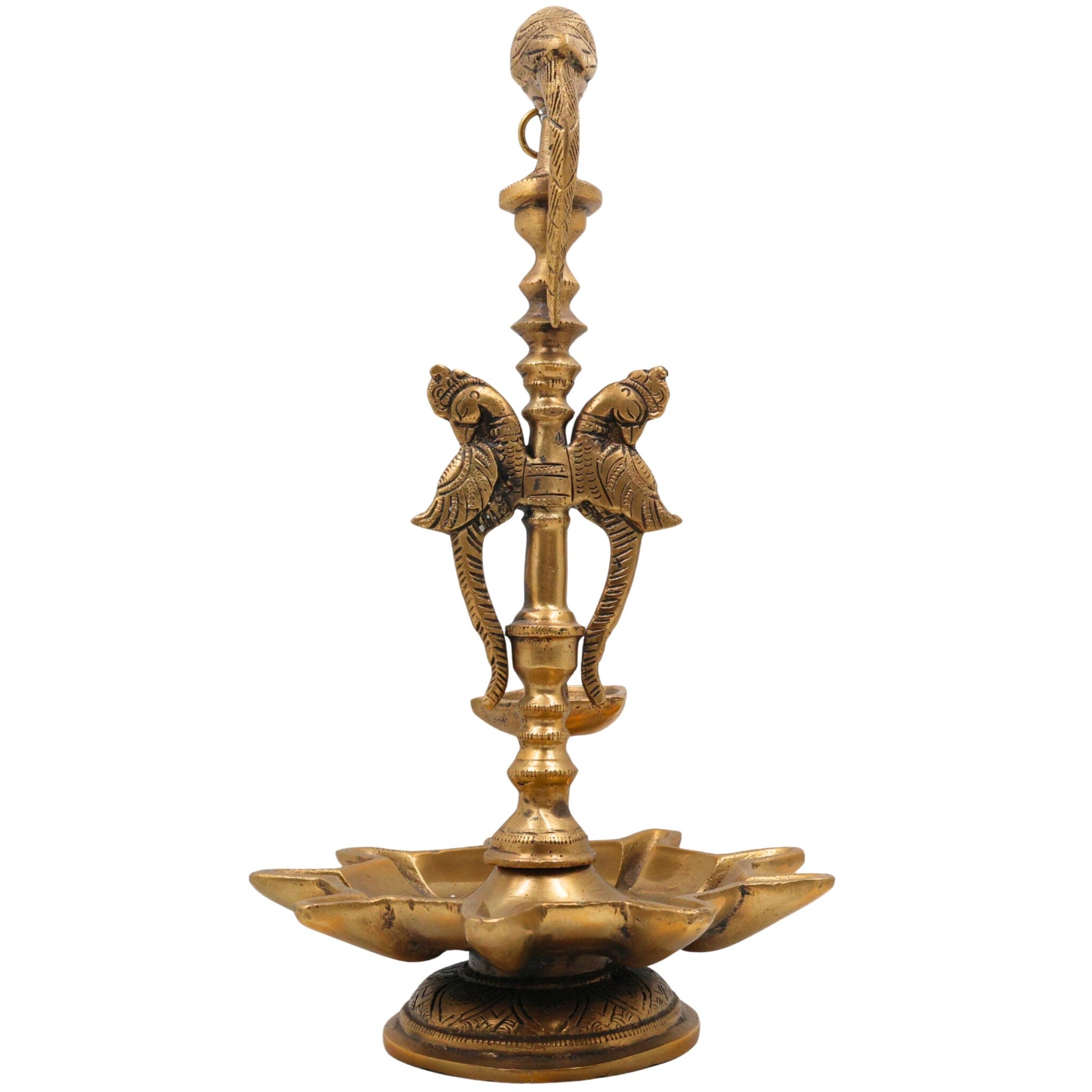 Brass Deepam Kuthu Vilakku Nilavilakku Agal Vilakku Panchadeepam, Traditional Pital Diya Oil Lamp for Pooja Temple Home Décor,Gold, 13 Inch, 1 Piece