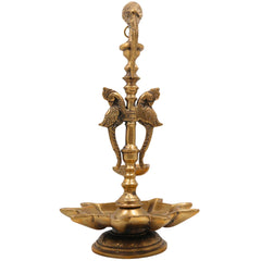 Brass Deepam Kuthu Vilakku Nilavilakku Agal Vilakku Panchadeepam, Traditional Pital Diya Oil Lamp for Pooja Temple Home Décor,Gold, 13 Inch, 1 Piece