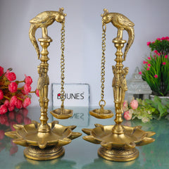 Handcrafted Brass Deepam, Traditional Kuthu Vilakku Nilavilakku Agal Vilakku Panchadeepam, Temple Pooja Lamp, Set Of 2,Gold, 13 Inch, 2 Piece
