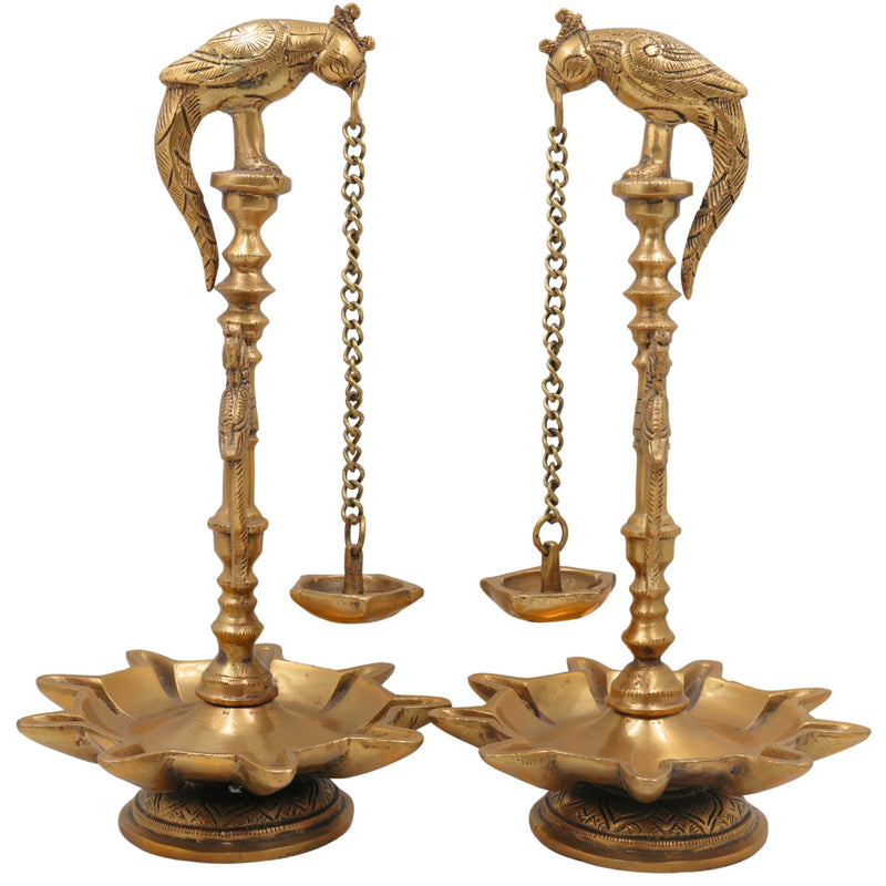 Handcrafted Brass Deepam, Traditional Kuthu Vilakku Nilavilakku Agal Vilakku Panchadeepam, Temple Pooja Lamp, Set Of 2,Gold, 13 Inch, 2 Piece