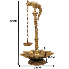 Handcrafted Brass Deepam, Traditional Kuthu Vilakku Nilavilakku Agal Vilakku Panchadeepam, Temple Pooja Lamp, Set Of 2,Gold, 13 Inch, 2 Piece