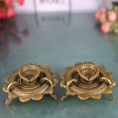 Brass Deepam , Kuthu Vilakku Nilavilakku Agal Vilakku Panchadeepam Temple Oil Lamp Pital Diya Traditional Puja Samai Lamp, Set Of 2,Gold, 3 Inch, 1 Piece