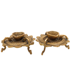 Brass Deepam , Kuthu Vilakku Nilavilakku Agal Vilakku Panchadeepam Temple Oil Lamp Pital Diya Traditional Puja Samai Lamp, Set Of 2,Gold, 3 Inch, 1 Piece