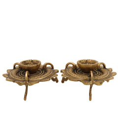 Brass Deepam , Kuthu Vilakku Nilavilakku Agal Vilakku Panchadeepam Temple Oil Lamp Pital Diya Traditional Puja Samai Lamp, Set Of 2,Gold, 3 Inch, 1 Piece