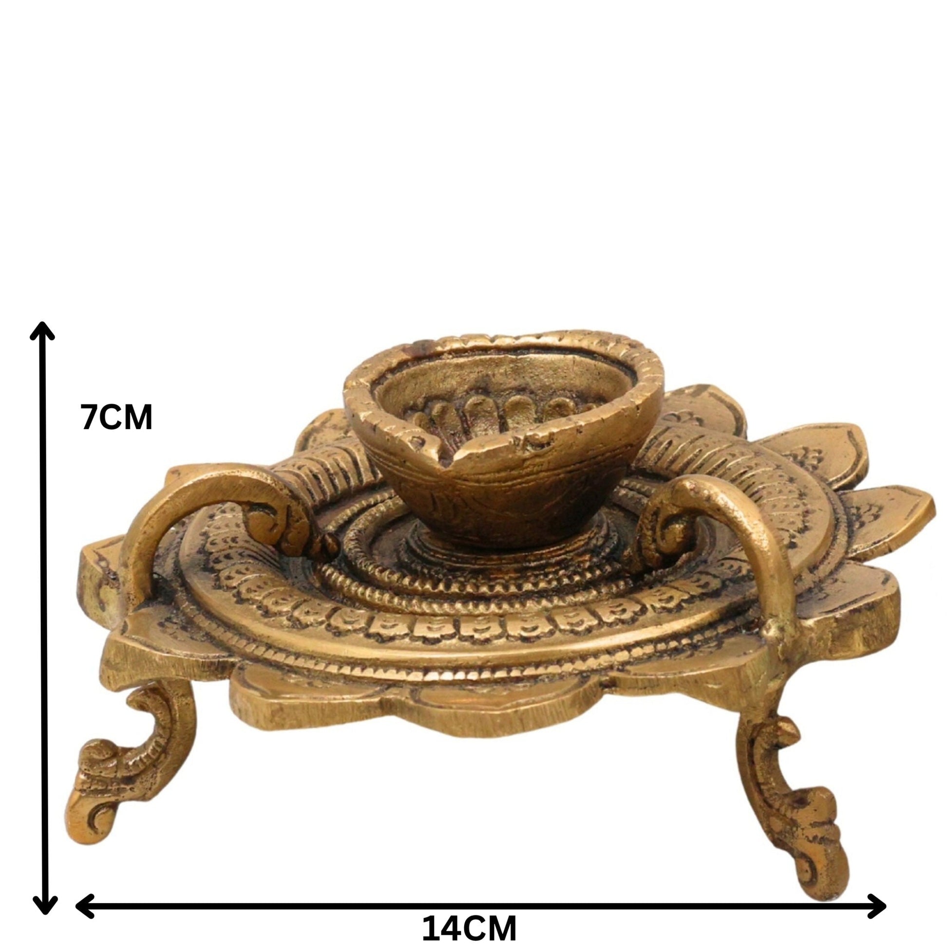 Brass Deepam , Kuthu Vilakku Nilavilakku Agal Vilakku Panchadeepam Temple Oil Lamp Pital Diya Traditional Puja Samai Lamp, Set Of 2,Gold, 3 Inch, 1 Piece
