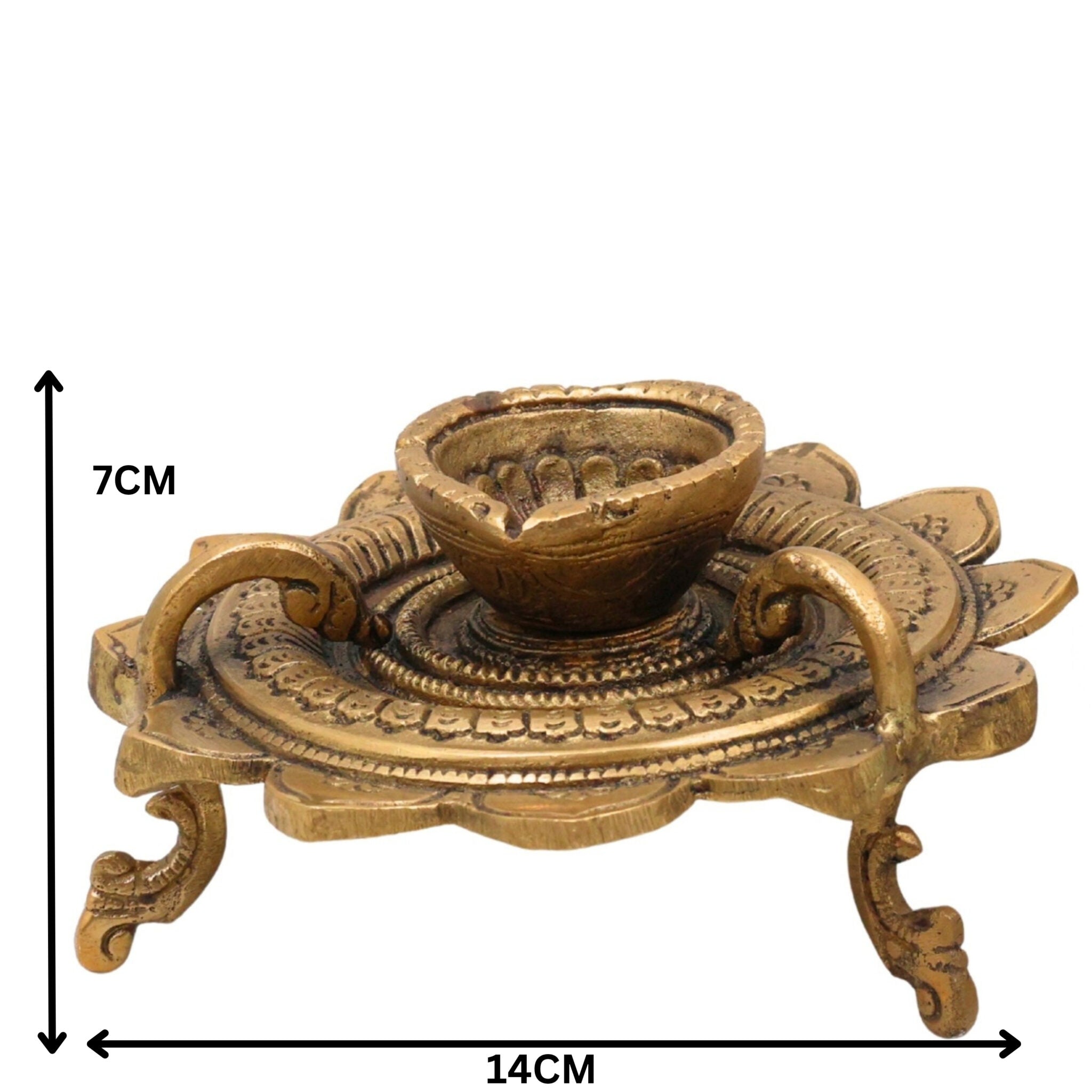 Brass Deepam , Kuthu Vilakku Nilavilakku Agal Vilakku Panchadeepam Temple Oil Lamp Pital Diya Traditional Puja Samai Lamp, Set Of 2,Gold, 3 Inch, 1 Piece