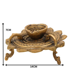 Brass Deepam , Kuthu Vilakku Nilavilakku Agal Vilakku Panchadeepam Temple Oil Lamp Pital Diya Traditional Puja Samai Lamp, Set Of 2,Gold, 3 Inch, 1 Piece