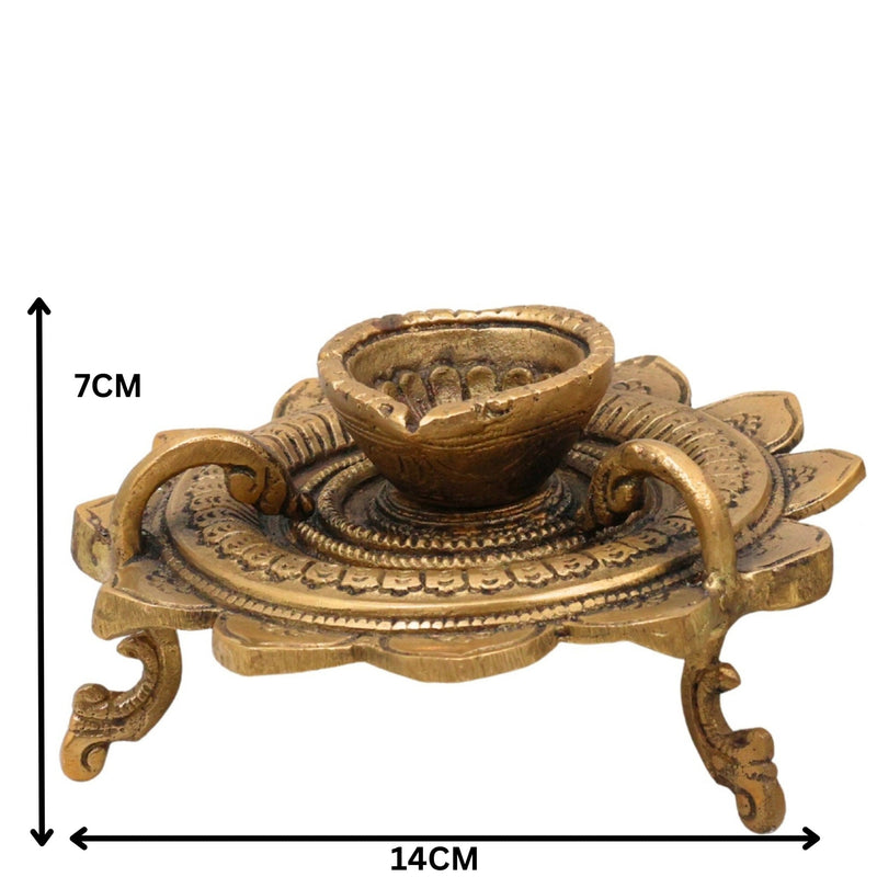 Brass Deepam , Kuthu Vilakku Nilavilakku Agal Vilakku Panchadeepam Temple Oil Lamp Pital Diya Traditional Puja Samai Lamp, Set Of 2,Gold, 3 Inch, 1 Piece