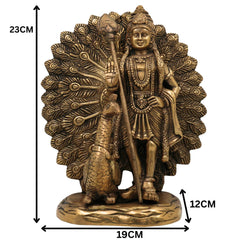 Handcrafted Brass Murugan with Peacock Idol – Lord Kartikeya Skanda Subramanya Shanmukha Kumara Swamy Vel Murugan Pittal Statue for Pooja, Temple & Home Decor,Gold, 9 Inch, 1 Piece