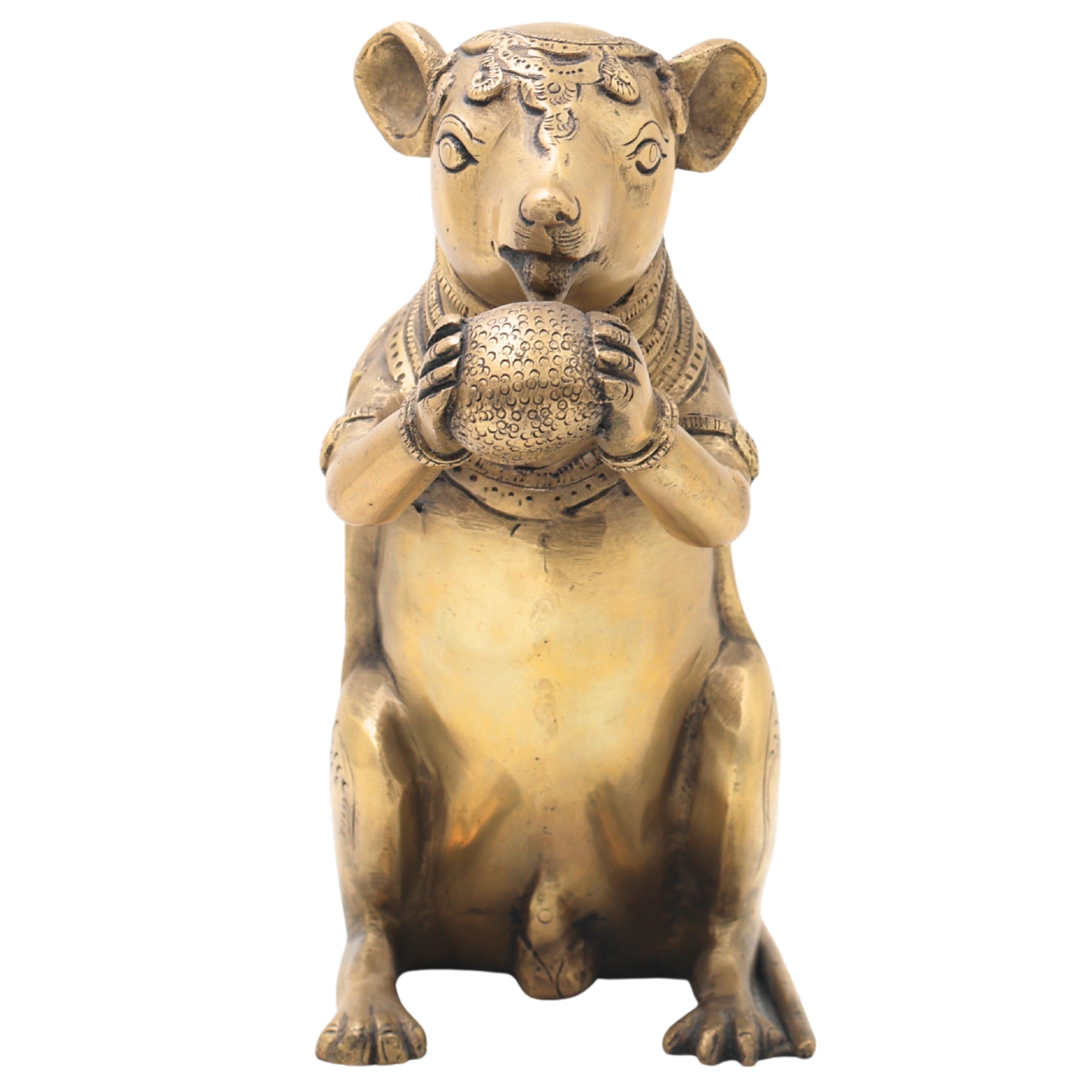 Brass Rat Idol, Mushak Murti, Mooshak Pittal Figurine, Chuha Statue for Home, Temple, Puja & Gifting,Gold, 9 Inch, 1 Piece