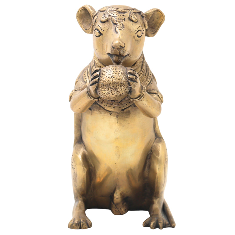 Brass Rat Idol, Mushak Murti, Mooshak Pittal Figurine, Chuha Statue for Home, Temple, Puja & Gifting,Gold, 9 Inch, 1 Piece