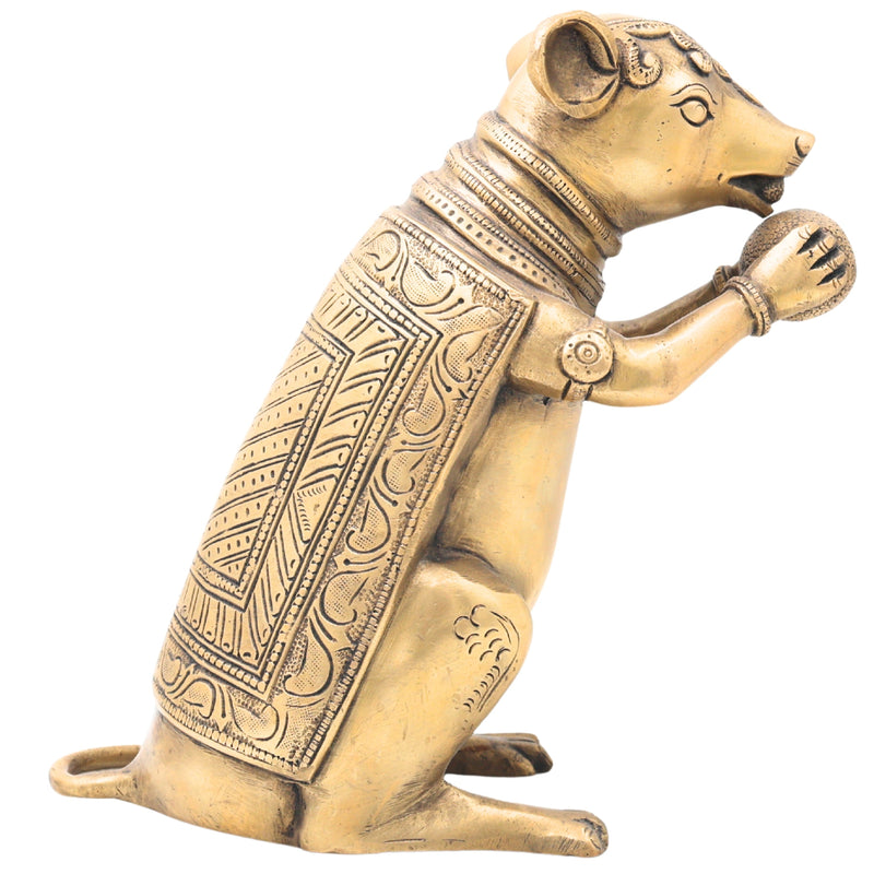 Brass Rat Idol, Mushak Murti, Mooshak Pittal Figurine, Chuha Statue for Home, Temple, Puja & Gifting,Gold, 9 Inch, 1 Piece