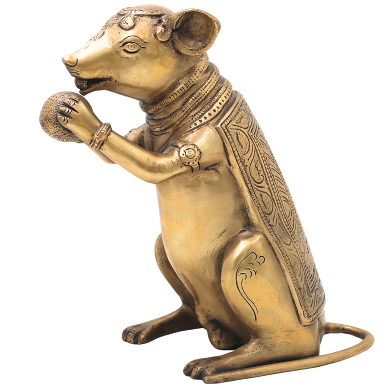Brass Rat Idol, Mushak Murti, Mooshak Pittal Figurine, Chuha Statue for Home, Temple, Puja & Gifting,Gold, 9 Inch, 1 Piece