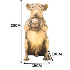 Brass Rat Idol, Mushak Murti, Mooshak Pittal Figurine, Chuha Statue for Home, Temple, Puja & Gifting,Gold, 9 Inch, 1 Piece
