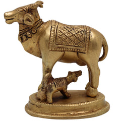 Brass Kamadhenu Idol, Surabhi Cow Murti, Divine Gomata Sculpture for Home, Temple, Puja & Office Decor,Gold, 4 Inch, 1 Piece