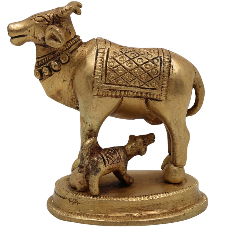 Brass Kamadhenu Idol, Surabhi Cow Murti, Divine Gomata Sculpture for Home, Temple, Puja & Office Decor,Gold, 4 Inch, 1 Piece