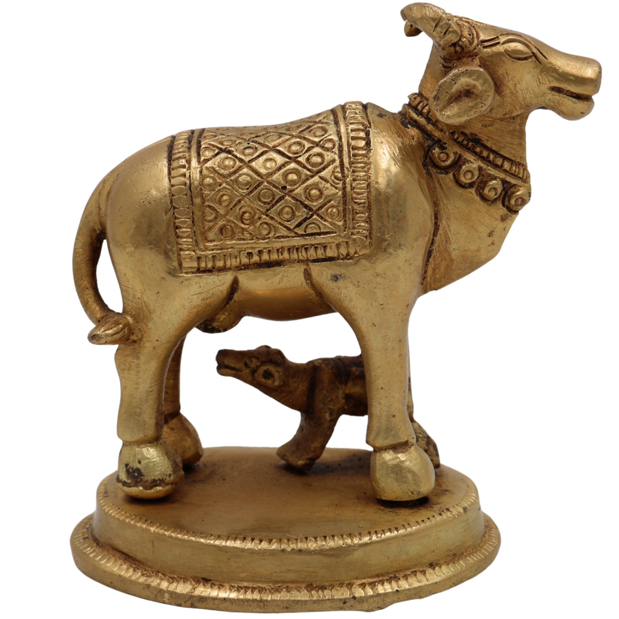 Brass Kamadhenu Idol, Surabhi Cow Murti, Divine Gomata Sculpture for Home, Temple, Puja & Office Decor,Gold, 4 Inch, 1 Piece