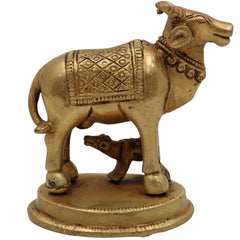 Brass Kamadhenu Idol, Surabhi Cow Murti, Divine Gomata Sculpture for Home, Temple, Puja & Office Decor,Gold, 4 Inch, 1 Piece