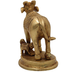 Brass Kamadhenu Idol, Surabhi Cow Murti, Divine Gomata Sculpture for Home, Temple, Puja & Office Decor,Gold, 4 Inch, 1 Piece