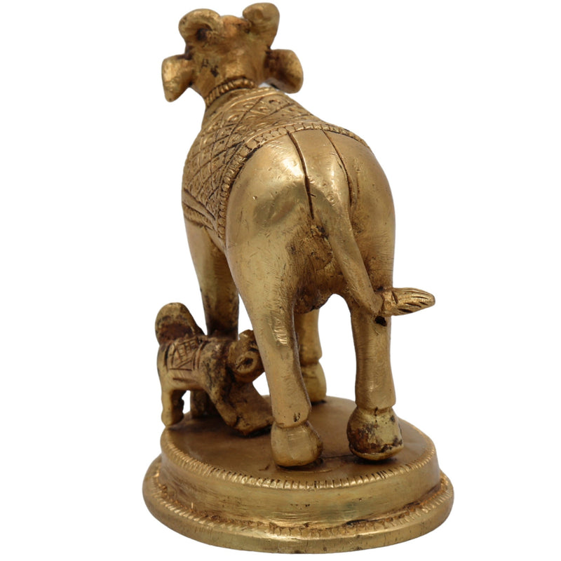Brass Kamadhenu Idol, Surabhi Cow Murti, Divine Gomata Sculpture for Home, Temple, Puja & Office Decor,Gold, 4 Inch, 1 Piece