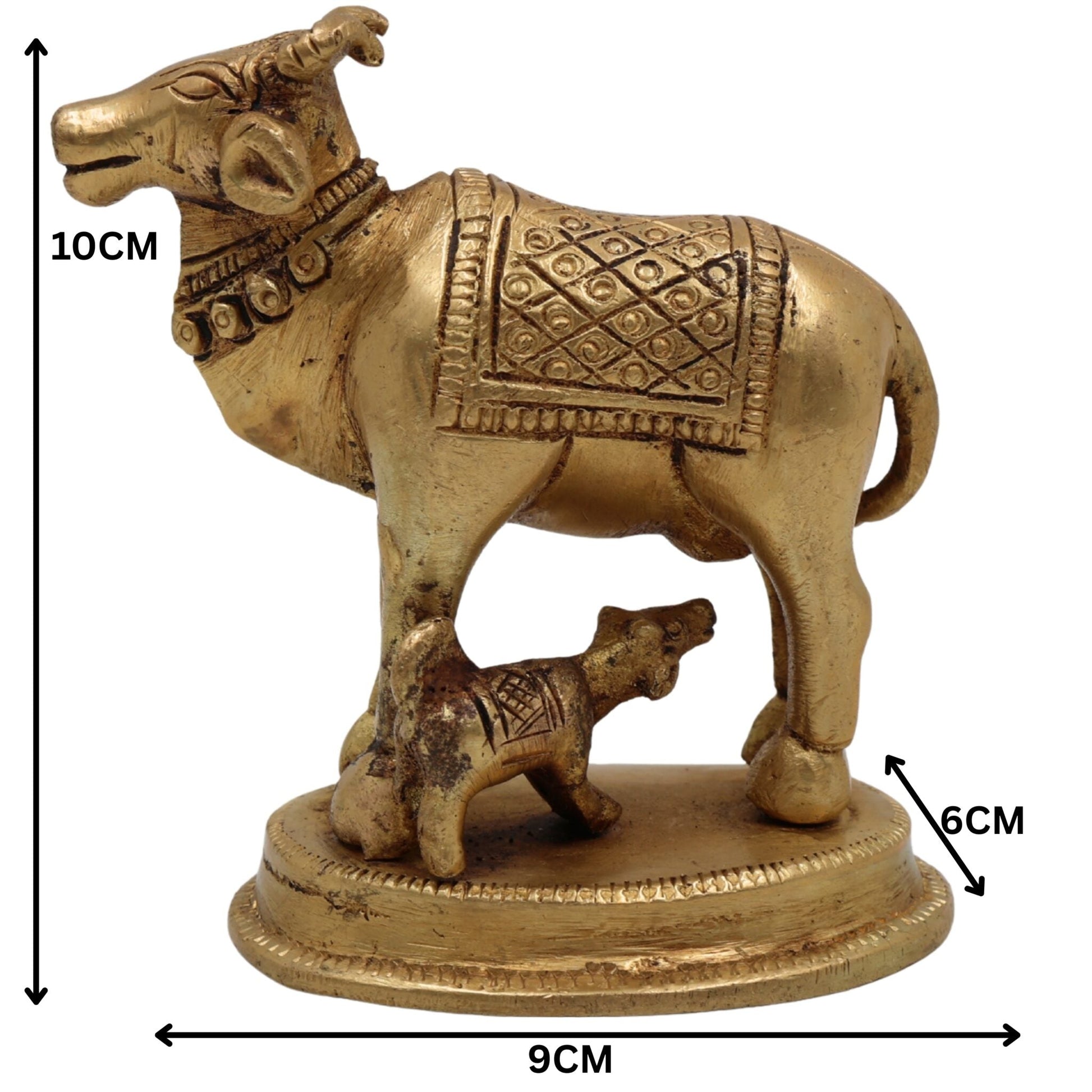 Brass Kamadhenu Idol, Surabhi Cow Murti, Divine Gomata Sculpture for Home, Temple, Puja & Office Decor,Gold, 4 Inch, 1 Piece