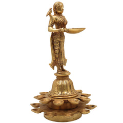 Brass Diya Lady Deepalakshmi, Deepa Lakshmi Idol, Kuthu Vilakku Lakshmi Statue, Pital Deepam Devi Murti,Gold, 11 Inch, 1 Piece