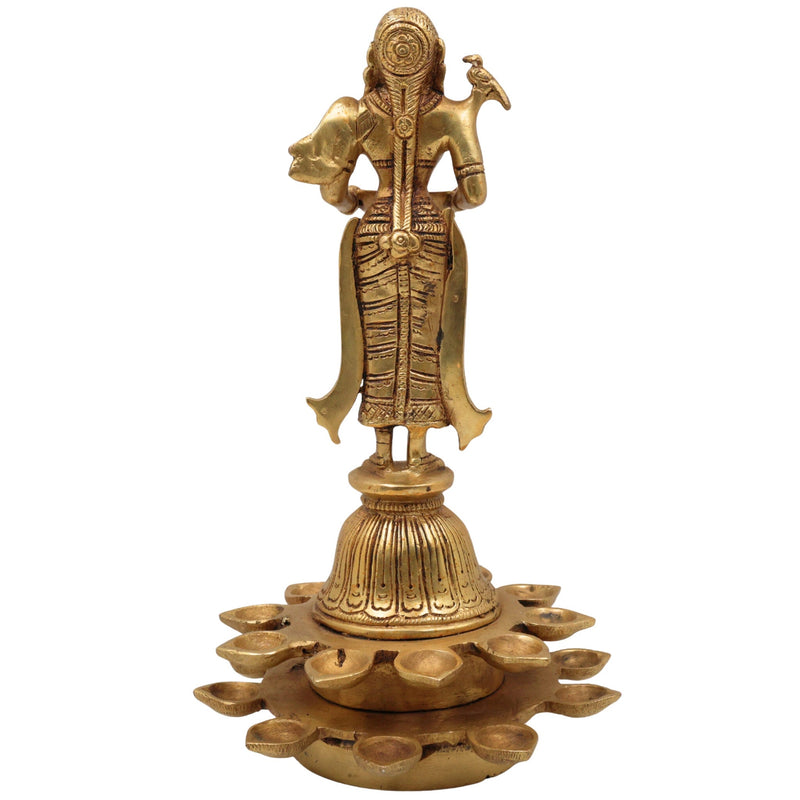 Brass Diya Lady Deepalakshmi, Deepa Lakshmi Idol, Kuthu Vilakku Lakshmi Statue, Pital Deepam Devi Murti,Gold, 11 Inch, 1 Piece